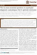 Cover page: The six most essential questions in psychiatric diagnosis: a pluralogue. Part 4: general conclusion