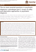Cover page: The six most essential questions in psychiatric diagnosis: a pluralogue part 3: issues of utility and alternative approaches in psychiatric diagnosis