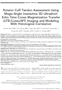 Cover page: Rotator cuff tendon assessment using magic‐angle insensitive 3D ultrashort echo time cones magnetization transfer (UTE‐Cones‐MT) imaging and modeling with histological correlation