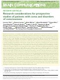 Cover page: Research considerations for prospective studies of patients with coma and disorders of consciousness